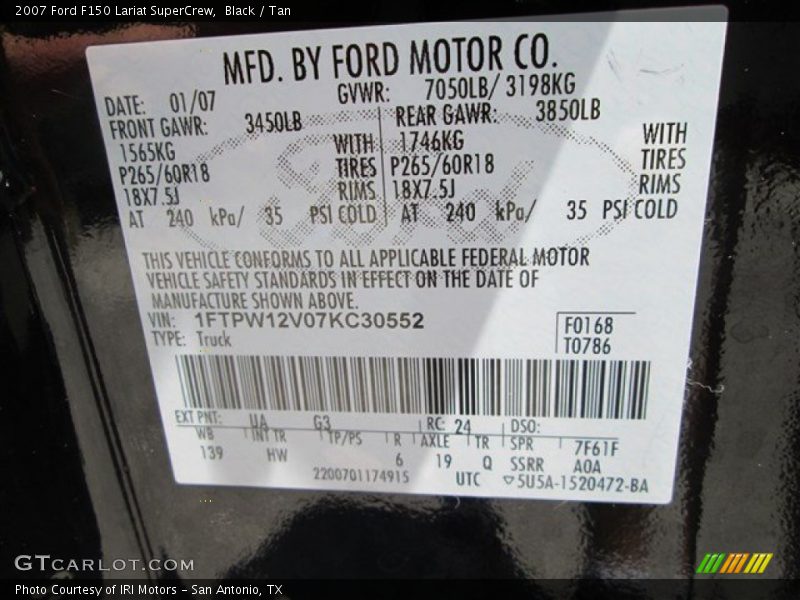 Black / Tan 2007 Ford F150 Lariat SuperCrew