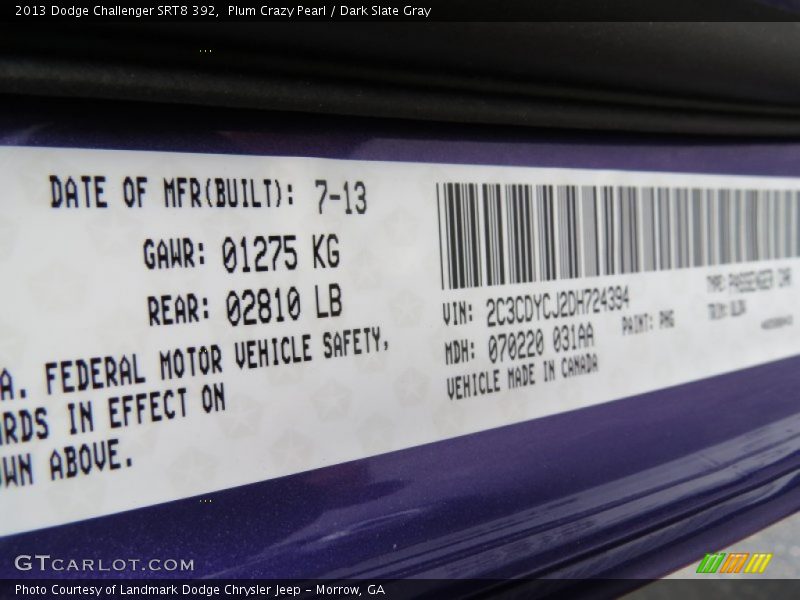 Plum Crazy Pearl / Dark Slate Gray 2013 Dodge Challenger SRT8 392