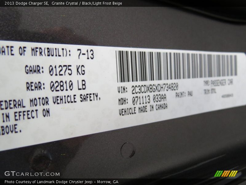 Granite Crystal / Black/Light Frost Beige 2013 Dodge Charger SE