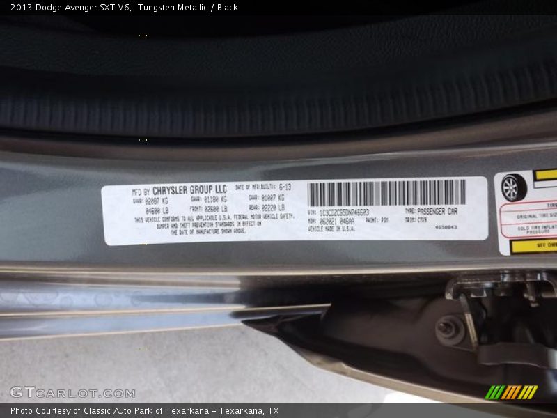 Tungsten Metallic / Black 2013 Dodge Avenger SXT V6