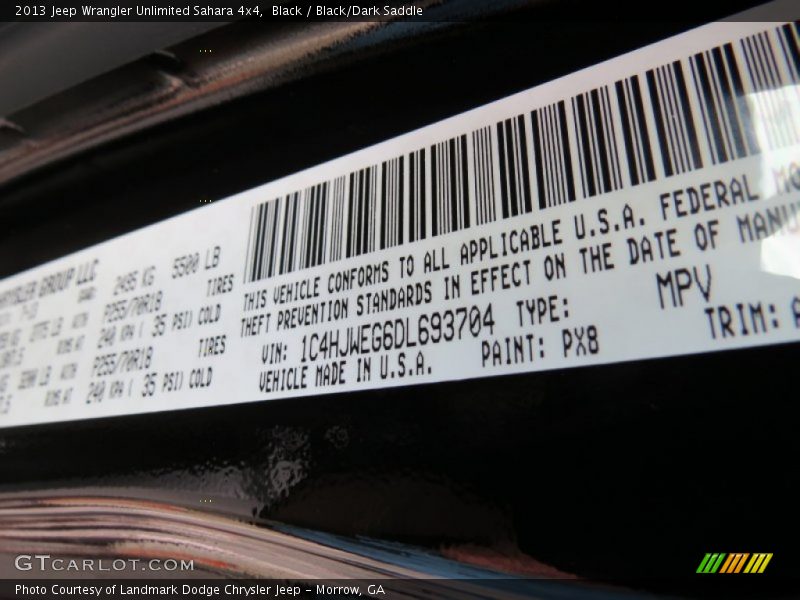 Black / Black/Dark Saddle 2013 Jeep Wrangler Unlimited Sahara 4x4