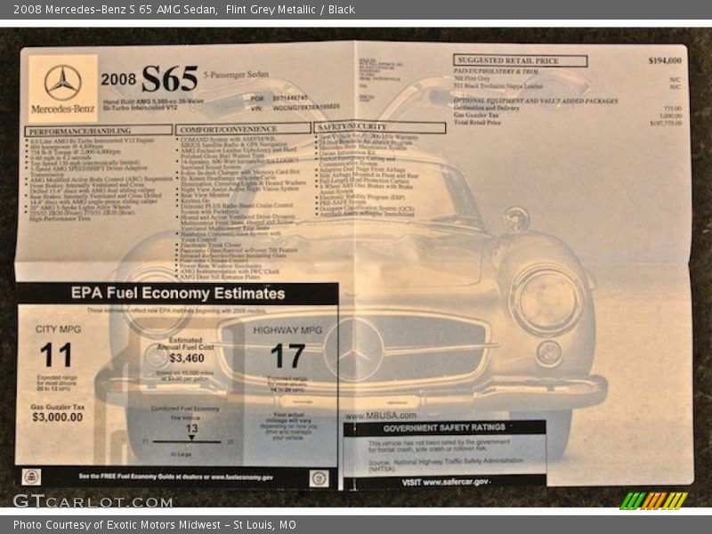  2008 S 65 AMG Sedan Window Sticker