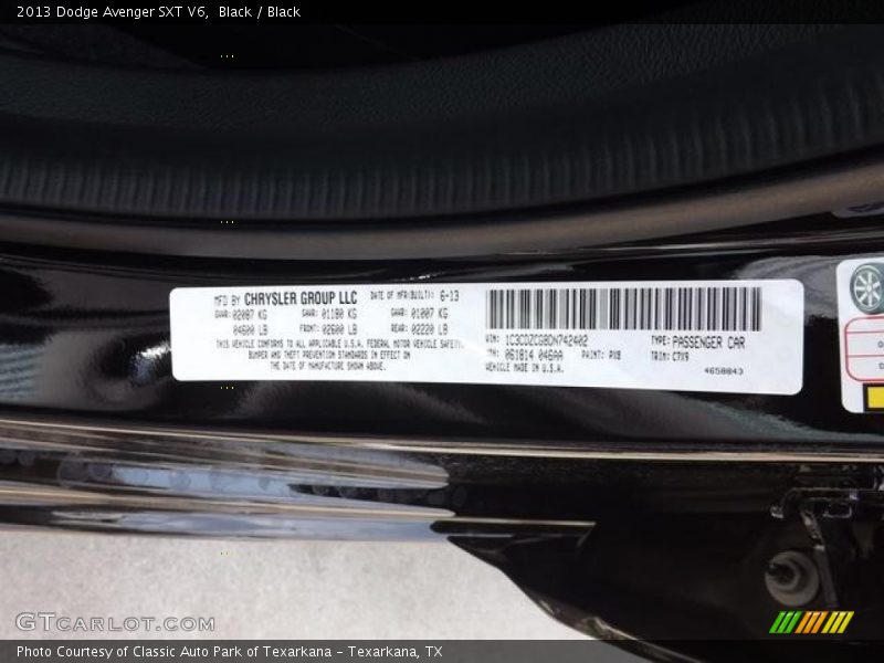 Black / Black 2013 Dodge Avenger SXT V6