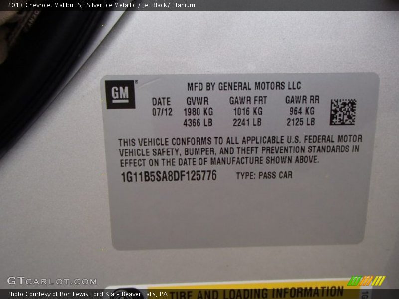 Silver Ice Metallic / Jet Black/Titanium 2013 Chevrolet Malibu LS
