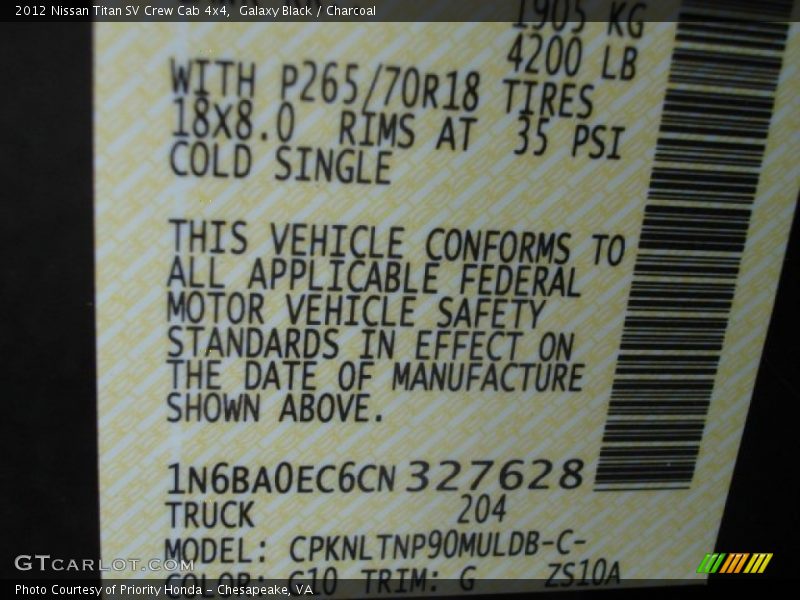 Galaxy Black / Charcoal 2012 Nissan Titan SV Crew Cab 4x4