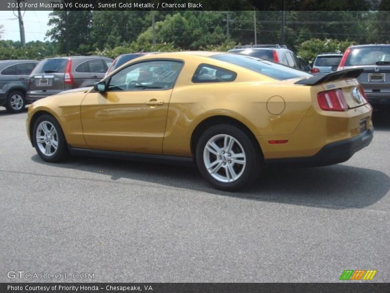 Sunset Gold Metallic / Charcoal Black 2010 Ford Mustang V6 Coupe