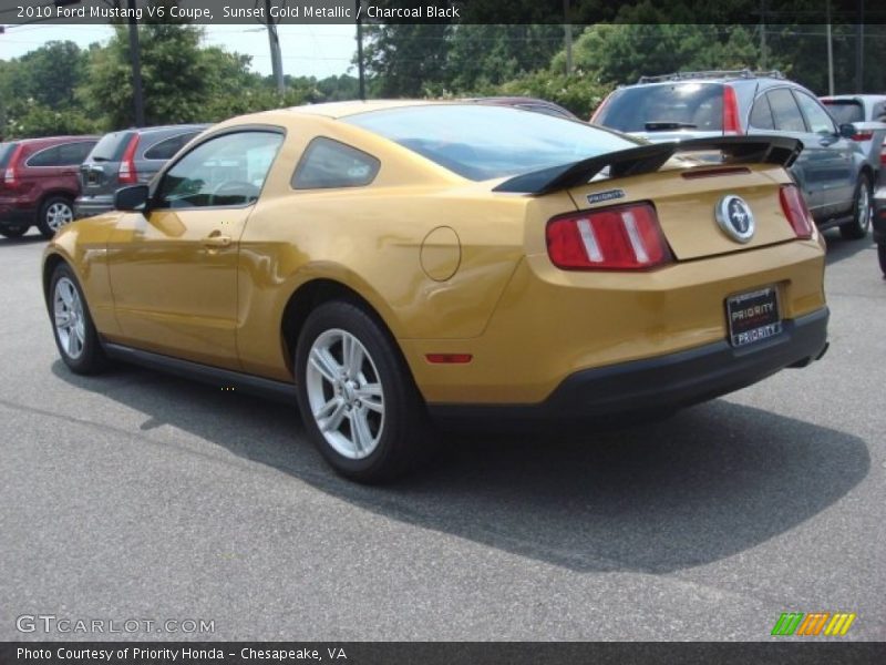 Sunset Gold Metallic / Charcoal Black 2010 Ford Mustang V6 Coupe