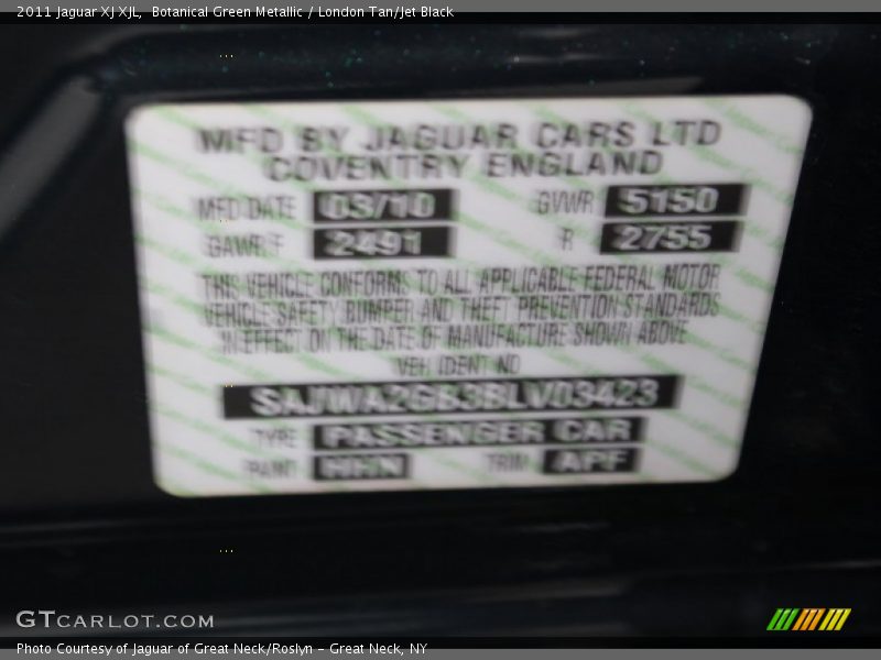 Botanical Green Metallic / London Tan/Jet Black 2011 Jaguar XJ XJL