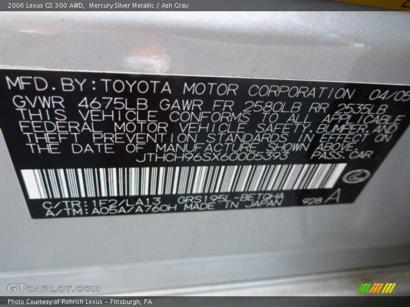 Mercury Silver Metallic / Ash Gray 2006 Lexus GS 300 AWD