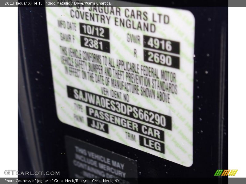 Indigo Metallic / Dove/Warm Charcoal 2013 Jaguar XF I4 T