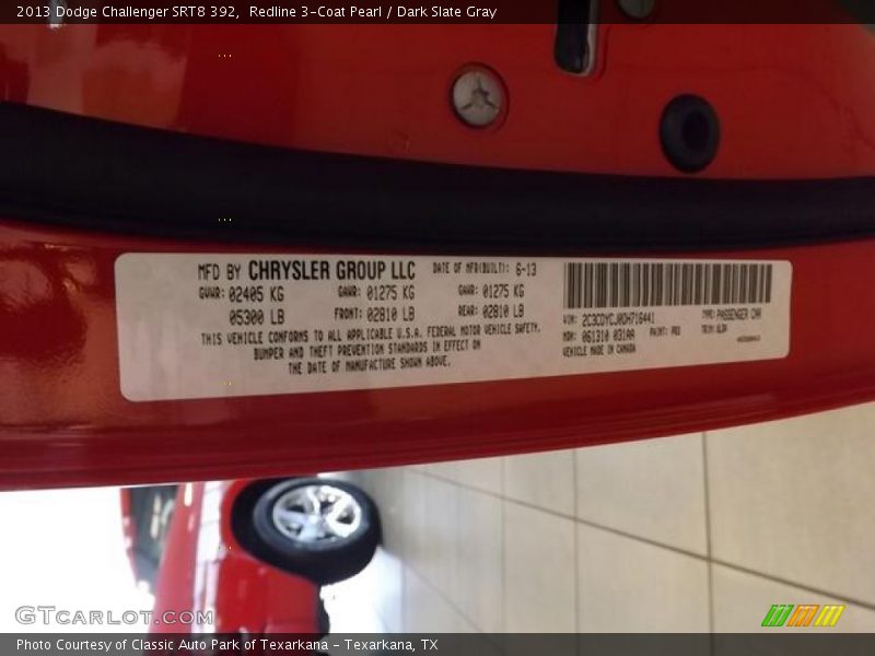 Redline 3-Coat Pearl / Dark Slate Gray 2013 Dodge Challenger SRT8 392