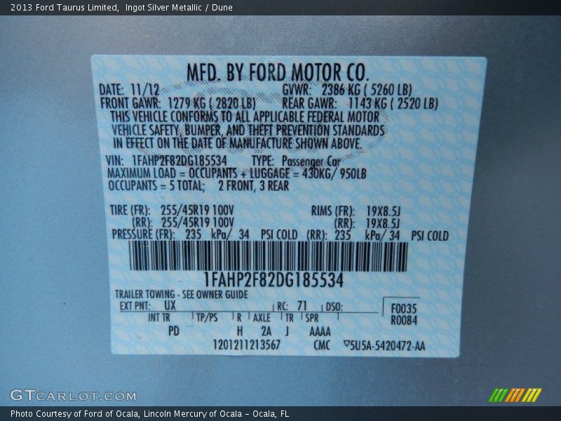 Ingot Silver Metallic / Dune 2013 Ford Taurus Limited