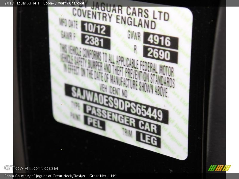 Ebony / Warm Charcoal 2013 Jaguar XF I4 T