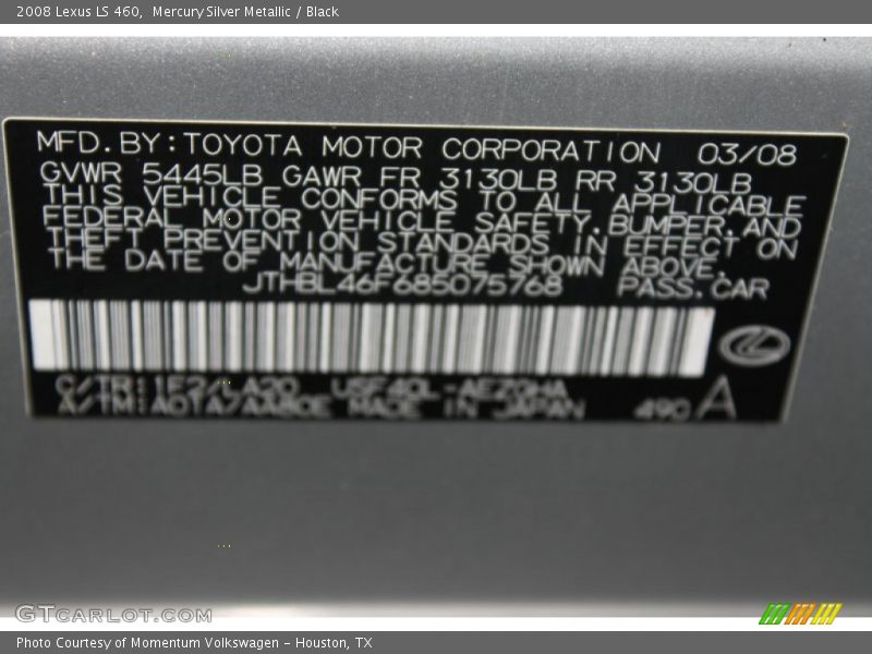 Mercury Silver Metallic / Black 2008 Lexus LS 460