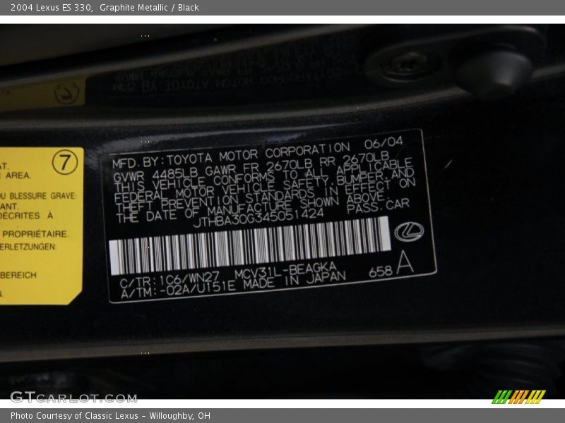Graphite Metallic / Black 2004 Lexus ES 330