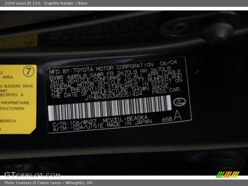 Graphite Metallic / Black 2004 Lexus ES 330