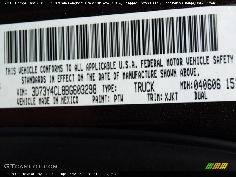 Rugged Brown Pearl / Light Pebble Beige/Bark Brown 2011 Dodge Ram 3500 HD Laramie Longhorn Crew Cab 4x4 Dually