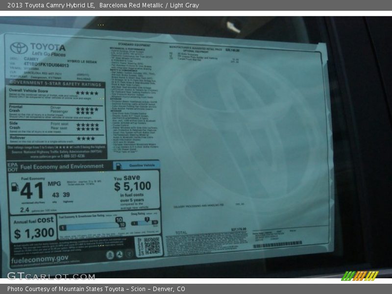 Barcelona Red Metallic / Light Gray 2013 Toyota Camry Hybrid LE