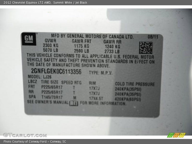Summit White / Jet Black 2012 Chevrolet Equinox LTZ AWD