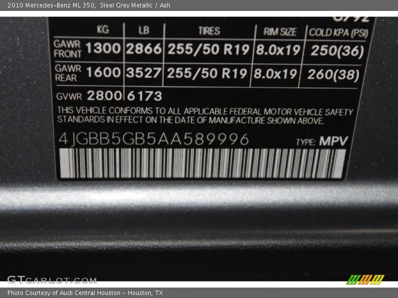 Steel Grey Metallic / Ash 2010 Mercedes-Benz ML 350
