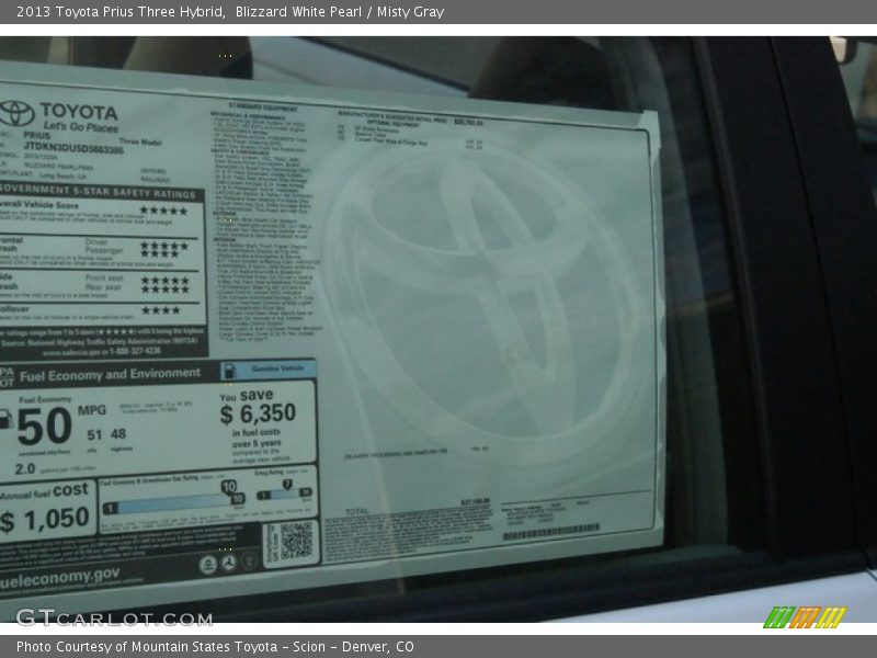 Blizzard White Pearl / Misty Gray 2013 Toyota Prius Three Hybrid
