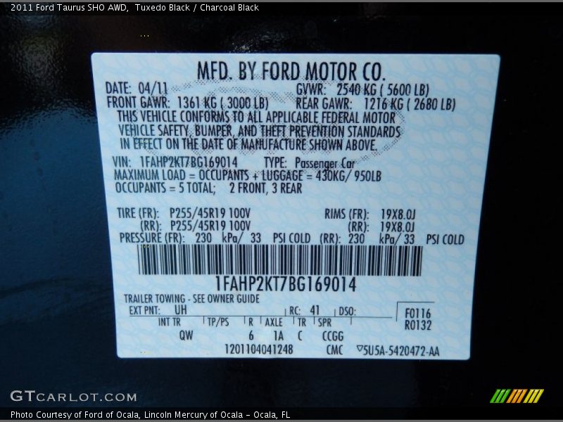 Tuxedo Black / Charcoal Black 2011 Ford Taurus SHO AWD