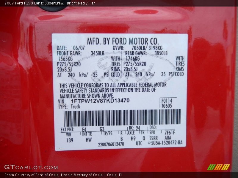 Bright Red / Tan 2007 Ford F150 Lariat SuperCrew
