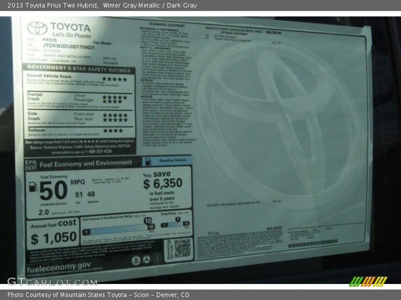 Winter Gray Metallic / Dark Gray 2013 Toyota Prius Two Hybrid