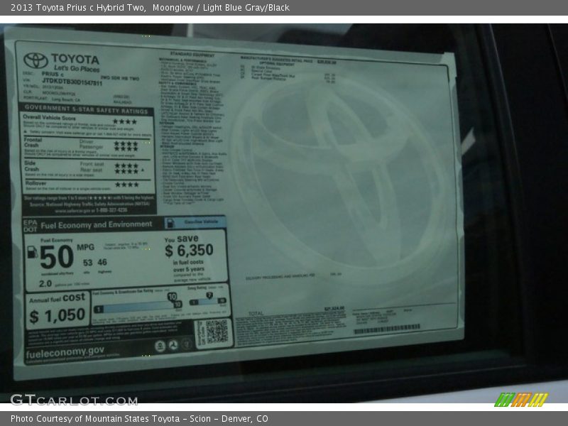 Moonglow / Light Blue Gray/Black 2013 Toyota Prius c Hybrid Two