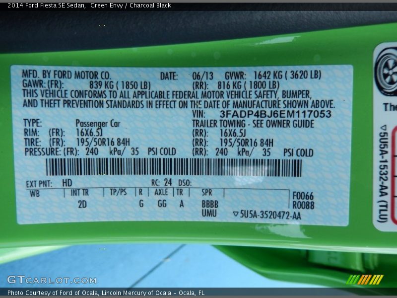 2014 Fiesta SE Sedan Green Envy Color Code HD