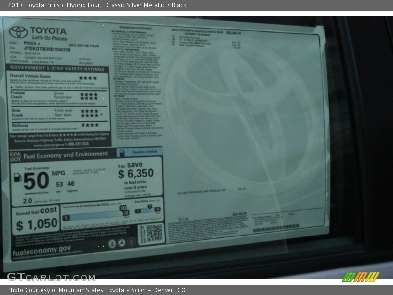 Classic Silver Metallic / Black 2013 Toyota Prius c Hybrid Four