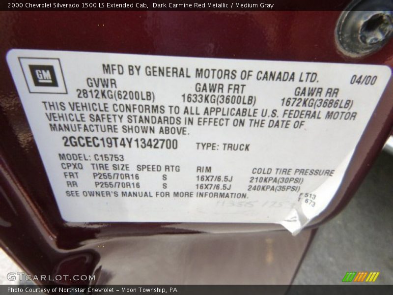 Dark Carmine Red Metallic / Medium Gray 2000 Chevrolet Silverado 1500 LS Extended Cab