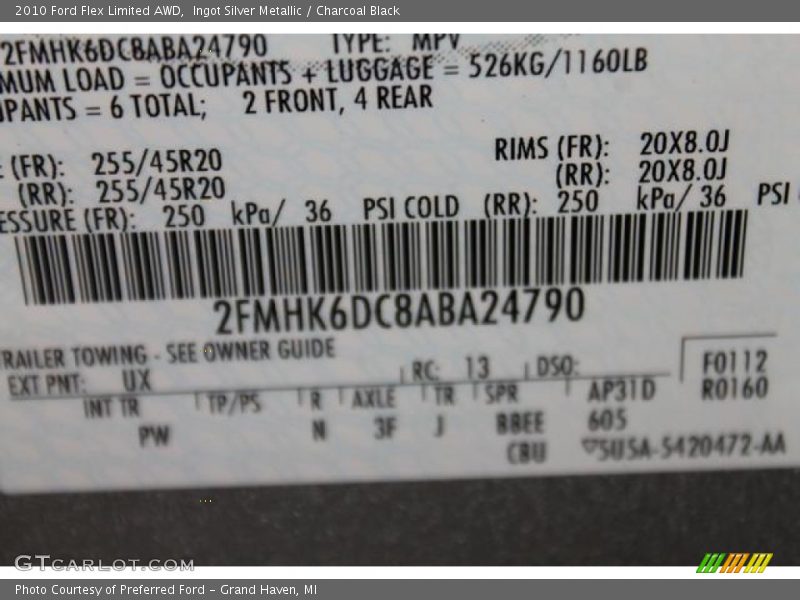 Ingot Silver Metallic / Charcoal Black 2010 Ford Flex Limited AWD