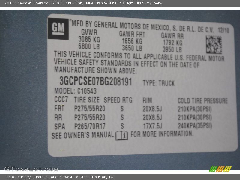 Blue Granite Metallic / Light Titanium/Ebony 2011 Chevrolet Silverado 1500 LT Crew Cab