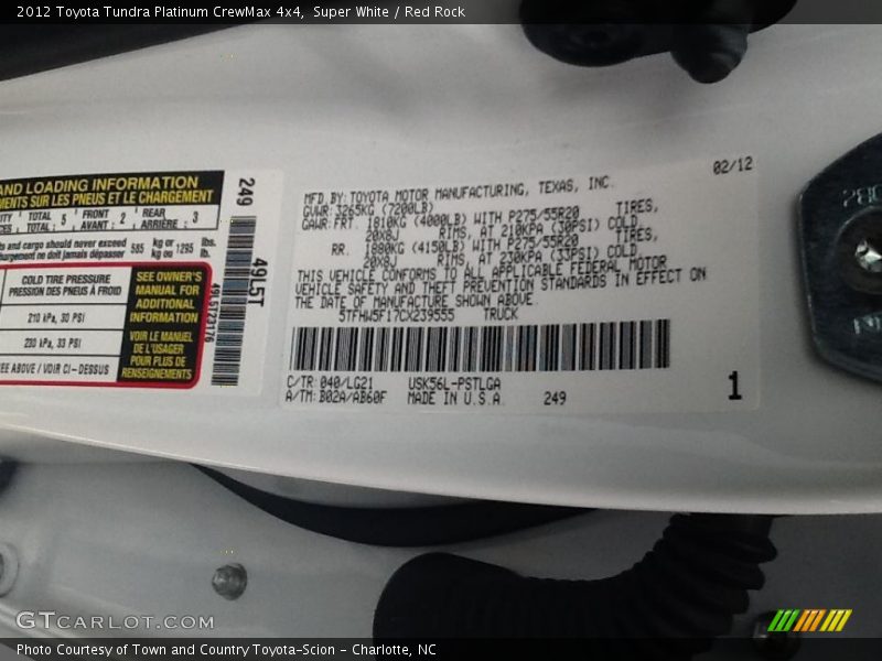 Super White / Red Rock 2012 Toyota Tundra Platinum CrewMax 4x4