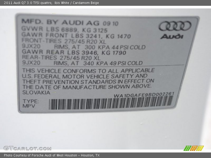 Ibis White / Cardamom Beige 2011 Audi Q7 3.0 TFSI quattro