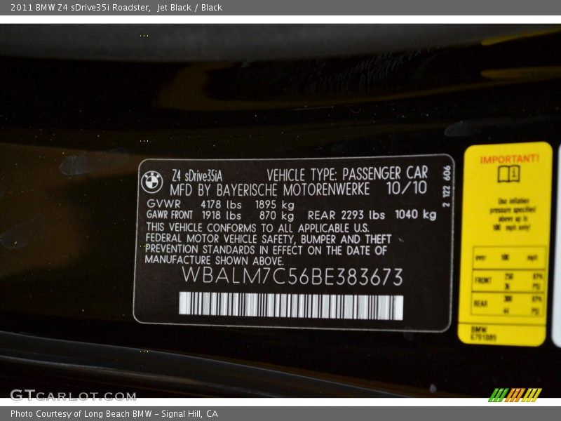 Jet Black / Black 2011 BMW Z4 sDrive35i Roadster