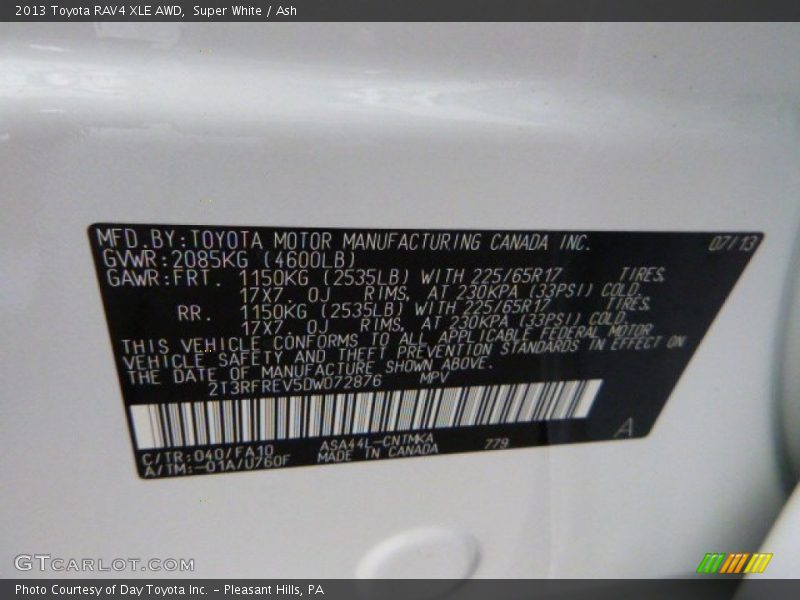Super White / Ash 2013 Toyota RAV4 XLE AWD