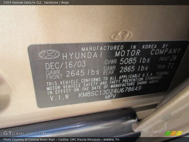 Sandstone / Beige 2004 Hyundai Santa Fe GLS