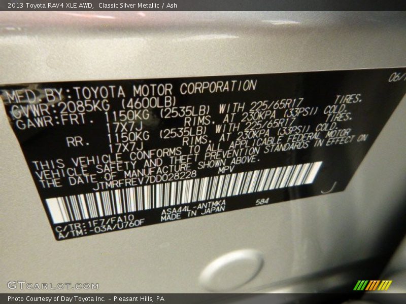 Classic Silver Metallic / Ash 2013 Toyota RAV4 XLE AWD