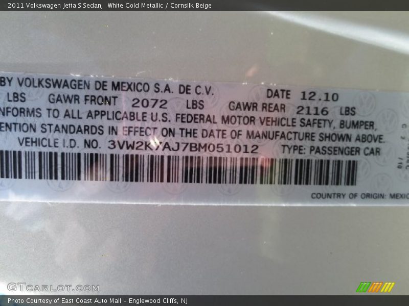 White Gold Metallic / Cornsilk Beige 2011 Volkswagen Jetta S Sedan