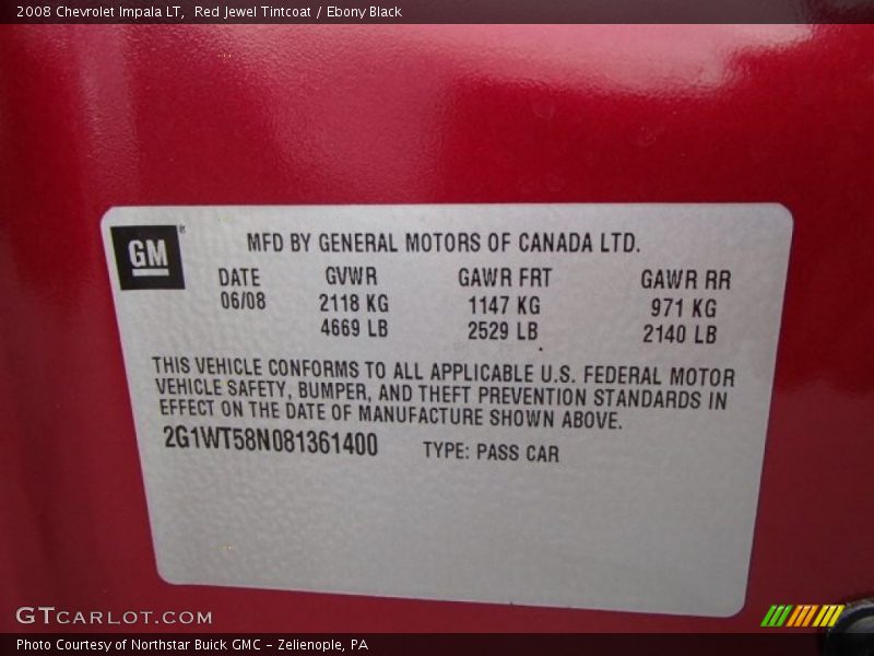 Red Jewel Tintcoat / Ebony Black 2008 Chevrolet Impala LT