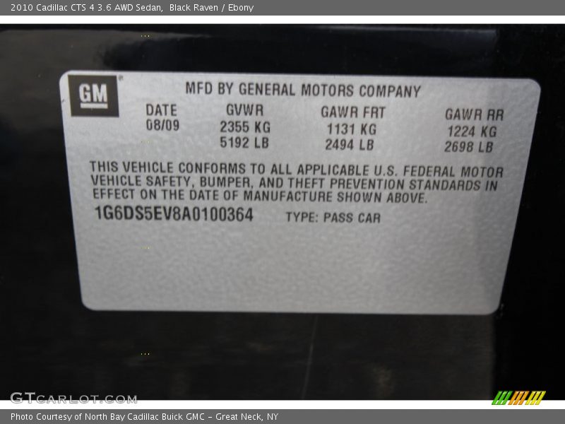 Black Raven / Ebony 2010 Cadillac CTS 4 3.6 AWD Sedan