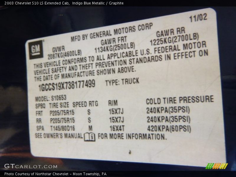 Indigo Blue Metallic / Graphite 2003 Chevrolet S10 LS Extended Cab