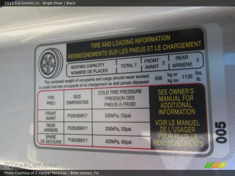 Bright Silver / Black 2011 Kia Sorento LX