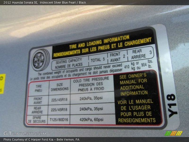 Iridescent Silver Blue Pearl / Black 2012 Hyundai Sonata SE