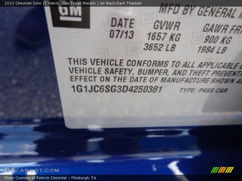 Blue Topaz Metallic / Jet Black/Dark Titanium 2013 Chevrolet Sonic LT Hatch