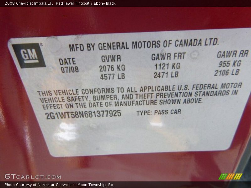 Red Jewel Tintcoat / Ebony Black 2008 Chevrolet Impala LT