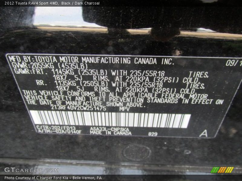 Black / Dark Charcoal 2012 Toyota RAV4 Sport 4WD
