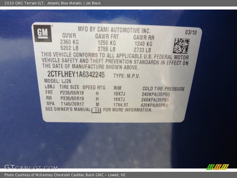 Atlantic Blue Metallic / Jet Black 2010 GMC Terrain SLT
